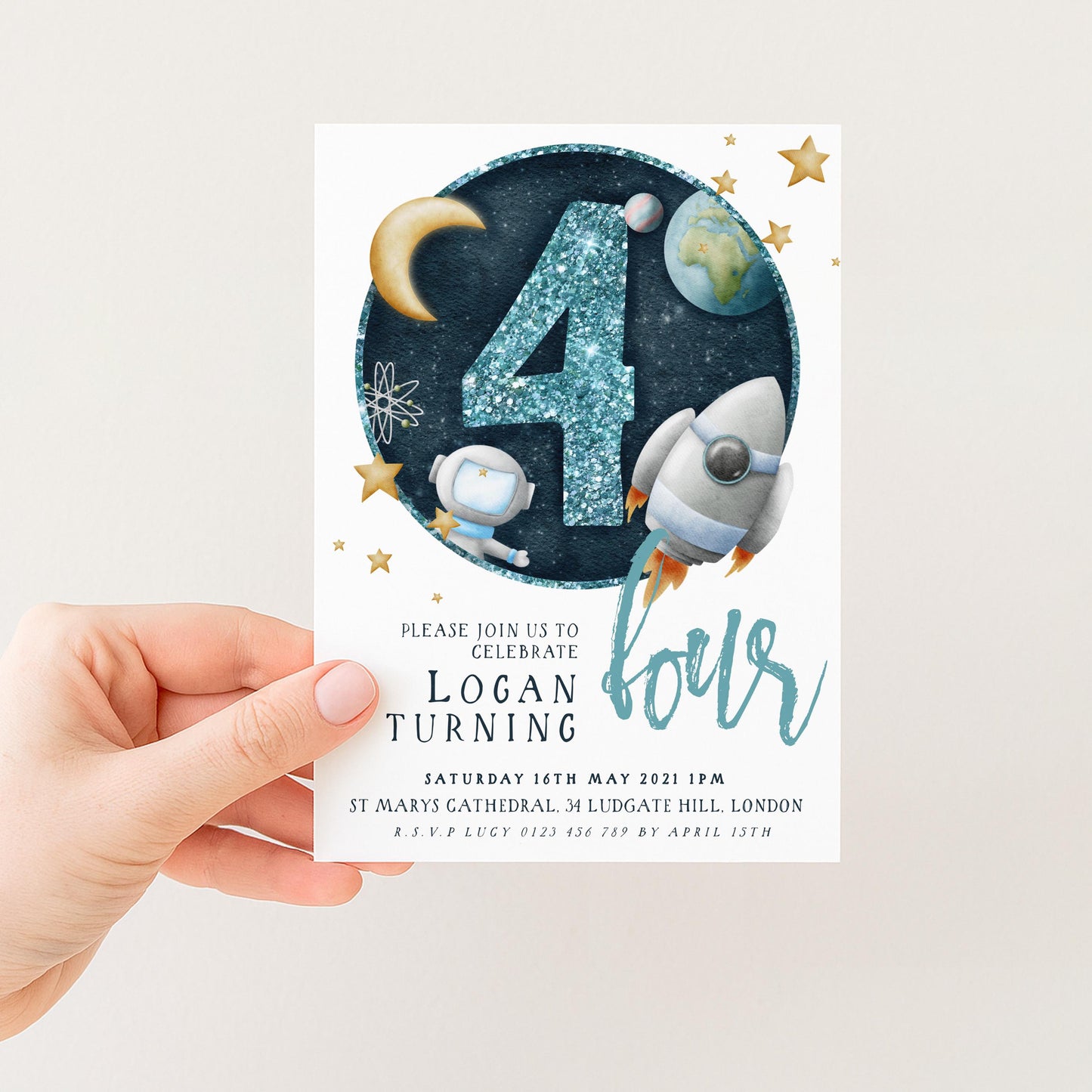4th Birthday Invitation Space Theme, Rocket Party Invite for Boys, Astronaut Galaxy Birthday, Editable Template SPC2