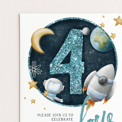 4th Birthday Invitation Space Theme, Rocket Party Invite for Boys, Astronaut Galaxy Birthday, Editable Template SPC2