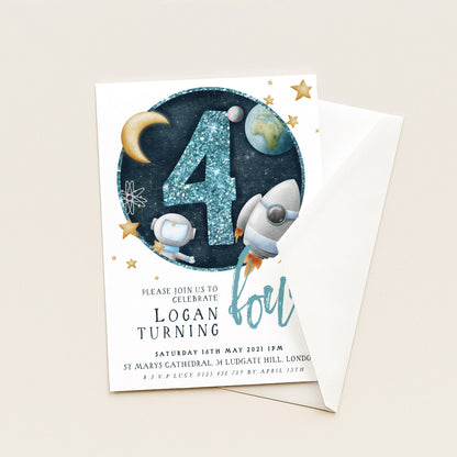 4th Birthday Invitation Space Theme, Rocket Party Invite for Boys, Astronaut Galaxy Birthday, Editable Template SPC2