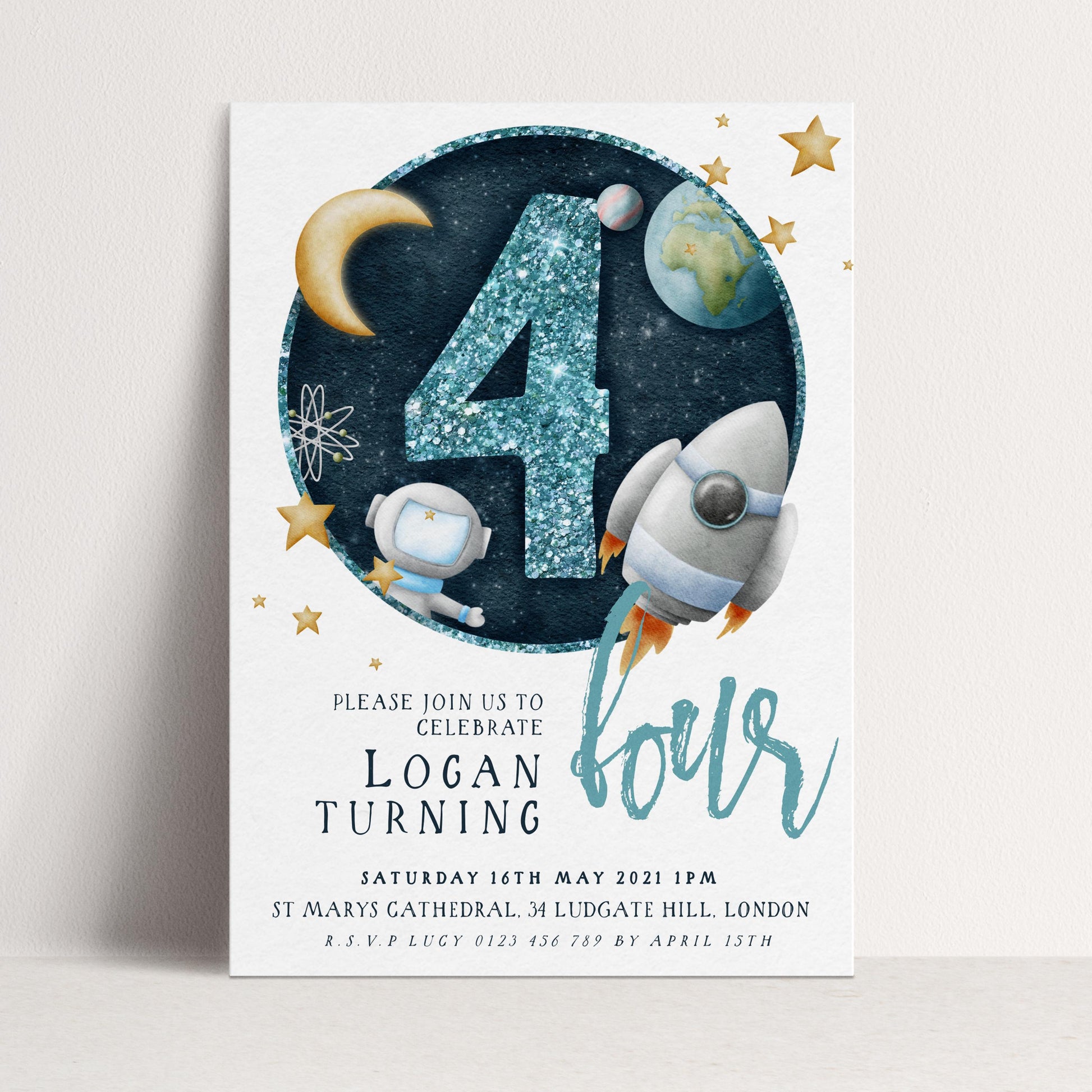 4th Birthday Invitation Space Theme, Rocket Party Invite for Boys, Astronaut Galaxy Birthday, Editable Template SPC2