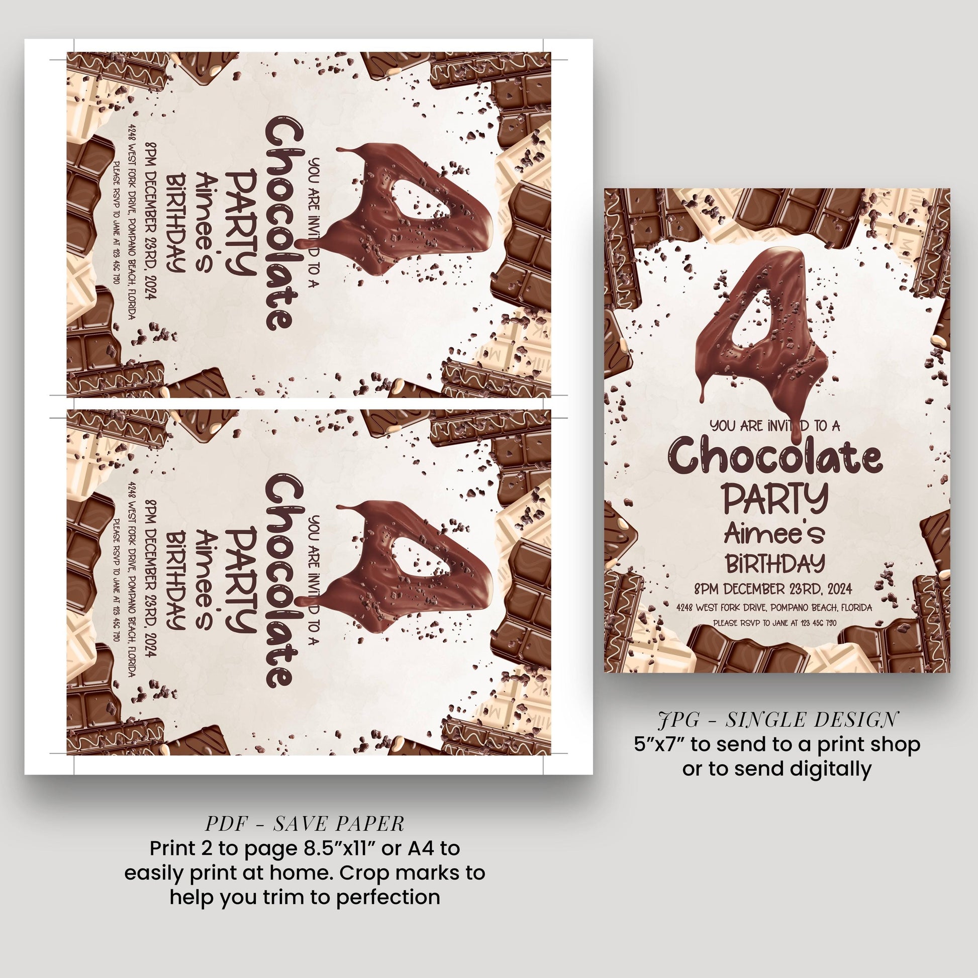 4th Chocolate Party Invitation Editable Instant Download Invite Template For Boy or For Girl Invite Printable Editable CH78