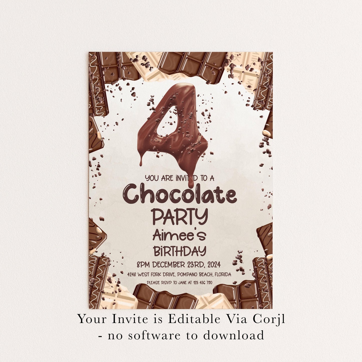 4th Chocolate Party Invitation Editable Instant Download Invite Template For Boy or For Girl Invite Printable Editable CH78