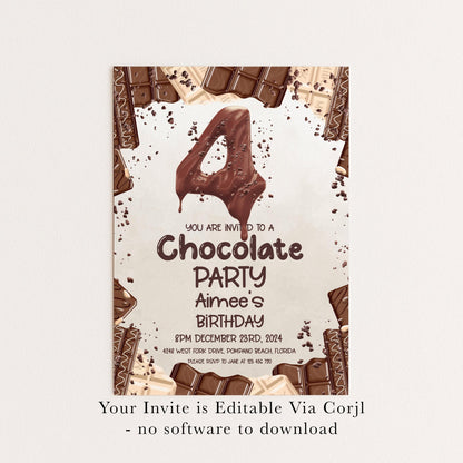 4th Chocolate Party Invitation Editable Instant Download Invite Template For Boy or For Girl Invite Printable Editable CH78