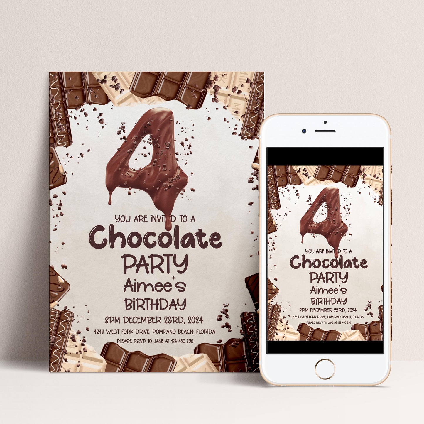 4th Chocolate Party Invitation Editable Instant Download Invite Template For Boy or For Girl Invite Printable Editable CH78