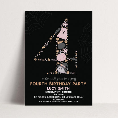The image is a birthday party invitation for a 4th birthday party.