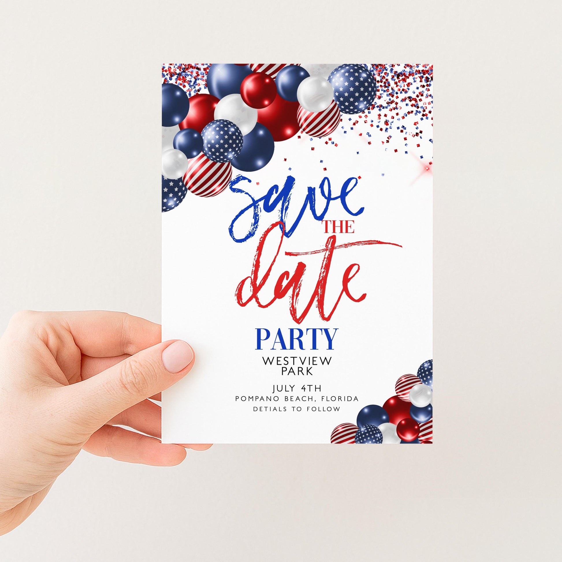 4th of July Save the Date Invitation, Patriotic Party Invite, Independence Day Celebration, Red White Blue Invite