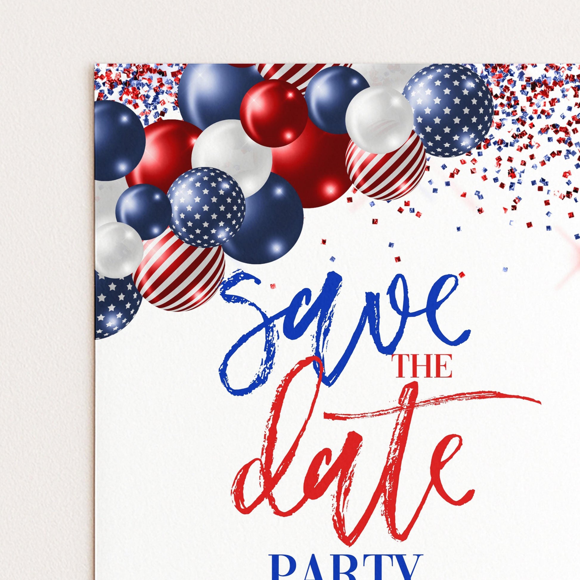 4th of July Save the Date Invitation, Patriotic Party Invite, Independence Day Celebration, Red White Blue Invite