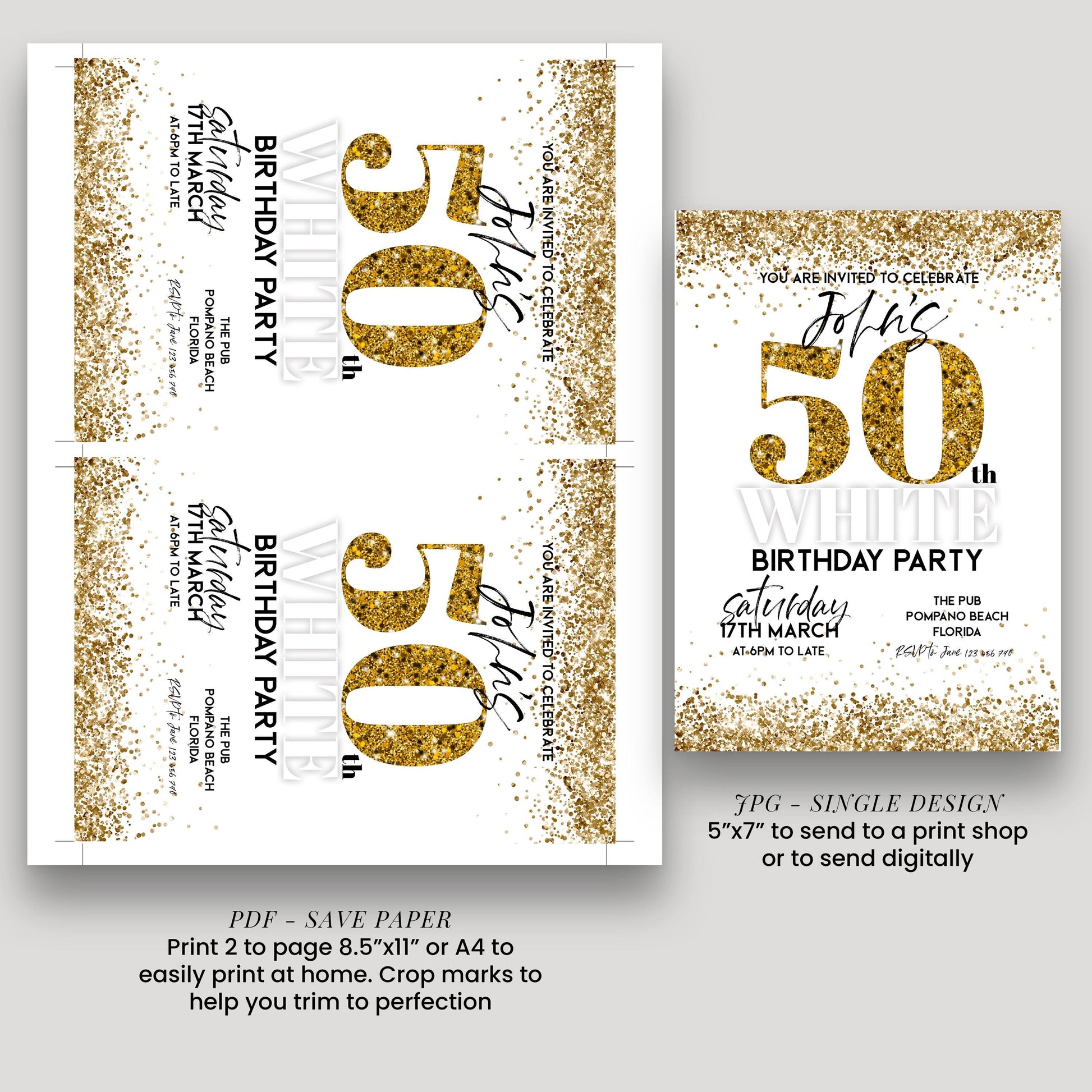 All White Party Invitation Bling Bling All White Birthday Bash All White Birthday Bash White Gold Glitter Party Editable to Any Age