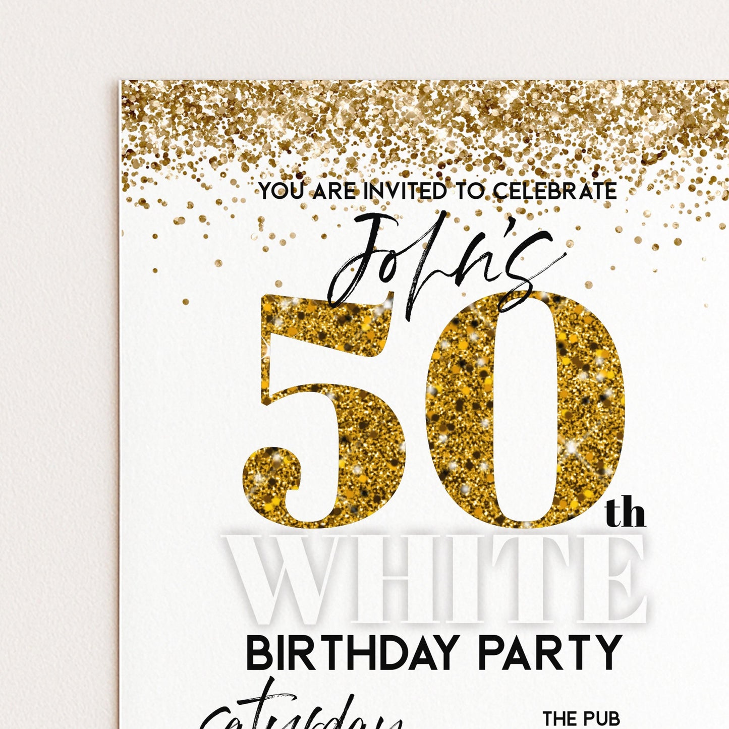 All White Party Invitation Bling Bling All White Birthday Bash All White Birthday Bash White Gold Glitter Party Editable to Any Age