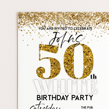 All White Party Invitation Bling Bling All White Birthday Bash All White Birthday Bash White Gold Glitter Party Editable to Any Age