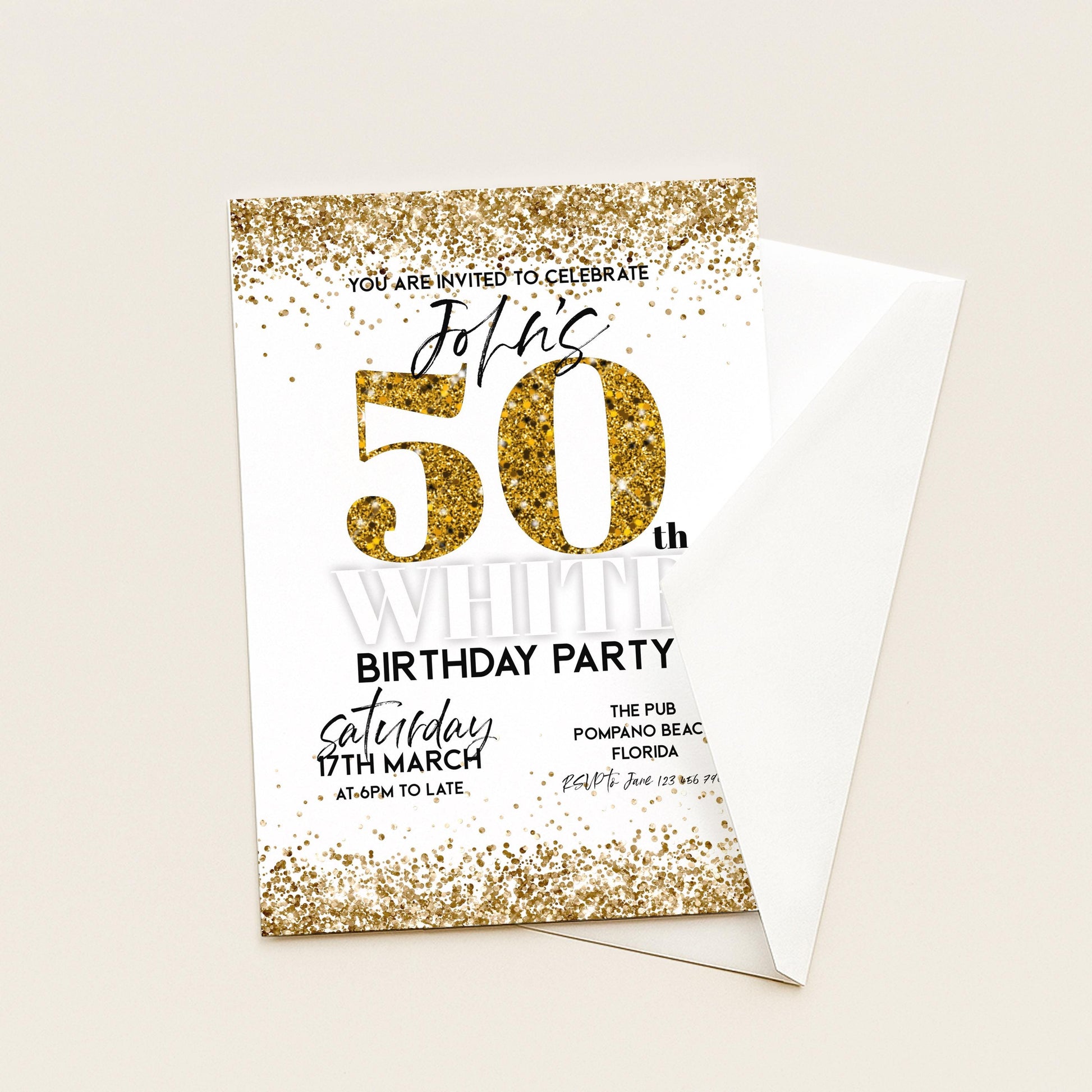All White Party Invitation Bling Bling All White Birthday Bash All White Birthday Bash White Gold Glitter Party Editable to Any Age
