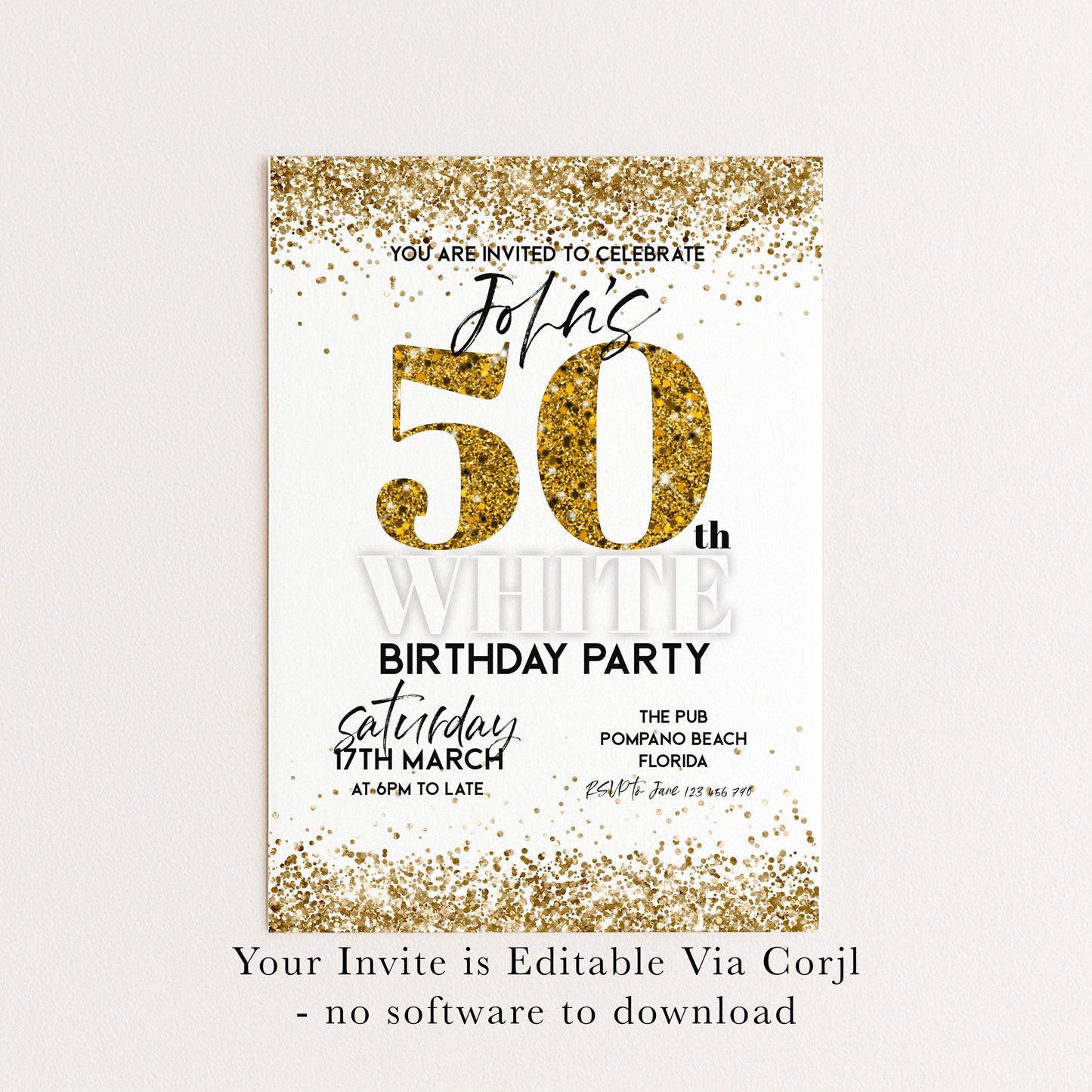 All White Party Invitation Bling Bling All White Birthday Bash All White Birthday Bash White Gold Glitter Party Editable to Any Age