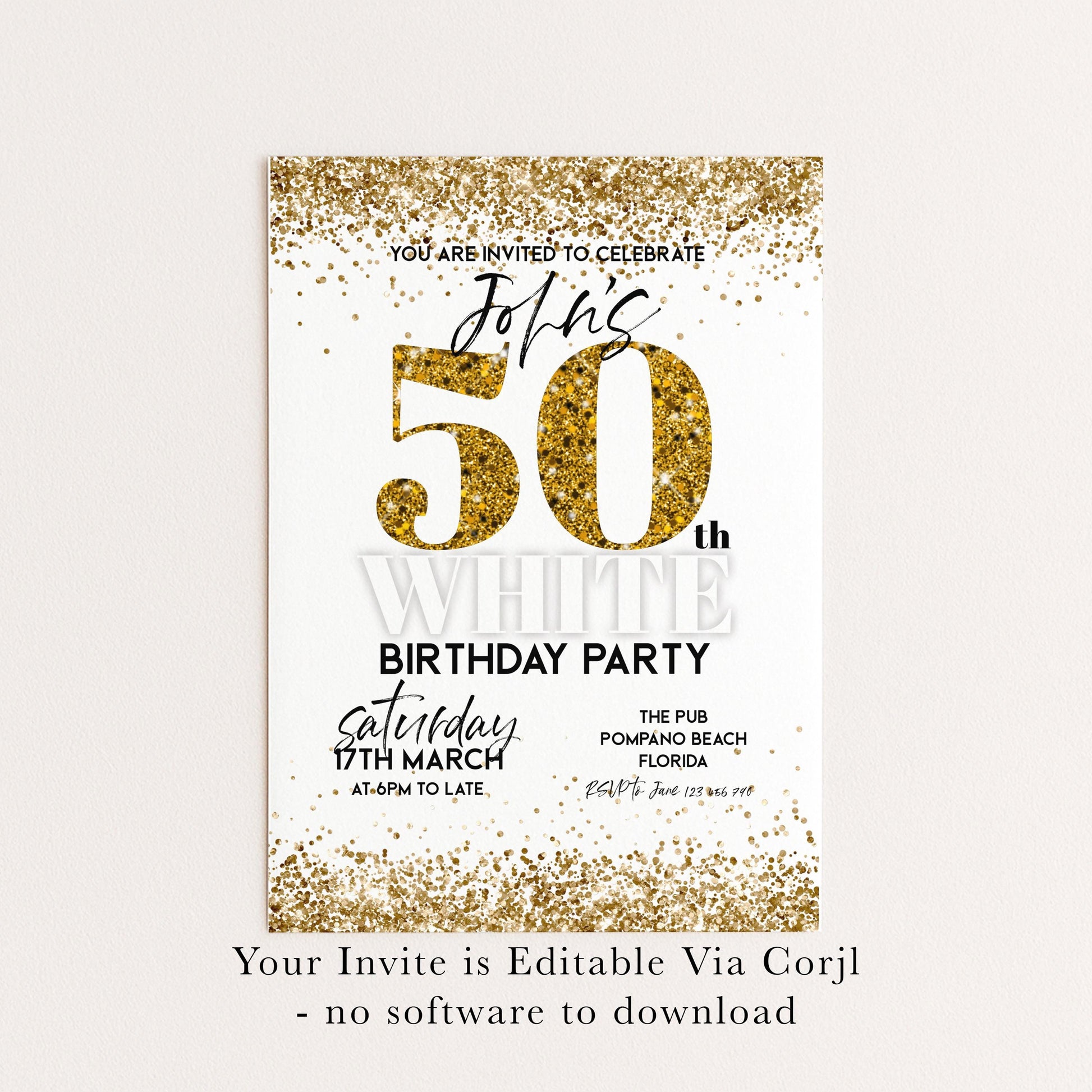All White Party Invitation Bling Bling All White Birthday Bash All White Birthday Bash White Gold Glitter Party Editable to Any Age