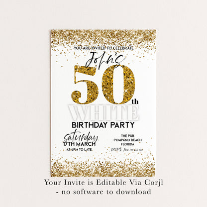 All White Party Invitation Bling Bling All White Birthday Bash All White Birthday Bash White Gold Glitter Party Editable to Any Age