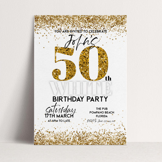 All White Party Invitation Bling Bling All White Birthday Bash All White Birthday Bash White Gold Glitter Party Editable to Any Age