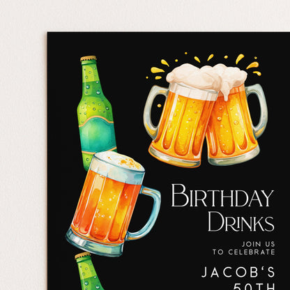 50th Birthday Drinks Invitation, Beer Birthday Party Invite for Him, Editable 50th Birthday Invitation, Adult Birthday Drinks Invite