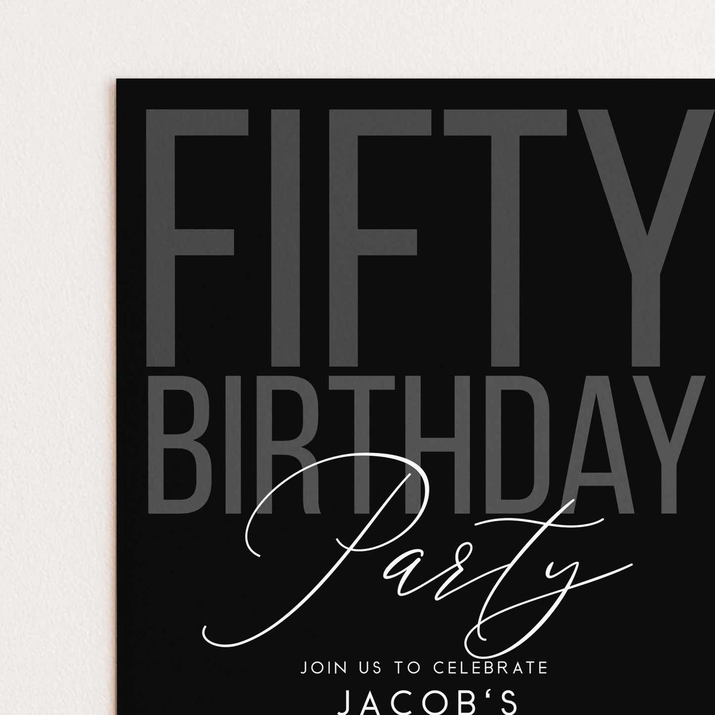 Editable 50th Birthday Invitation, Editable Black Fifty Party Invite, Mens Adult Invitation Template, 50th BirthdayPrintable Template