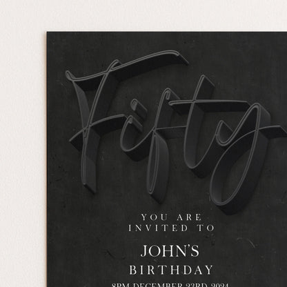 50th Birthday Invitation Editable 50th invite Black invitation Simple Elegant For Him or Her Instant Download Printable SE19