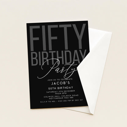Editable 50th Birthday Invitation, Editable Black Fifty Party Invite, Mens Adult Invitation Template, 50th BirthdayPrintable Template