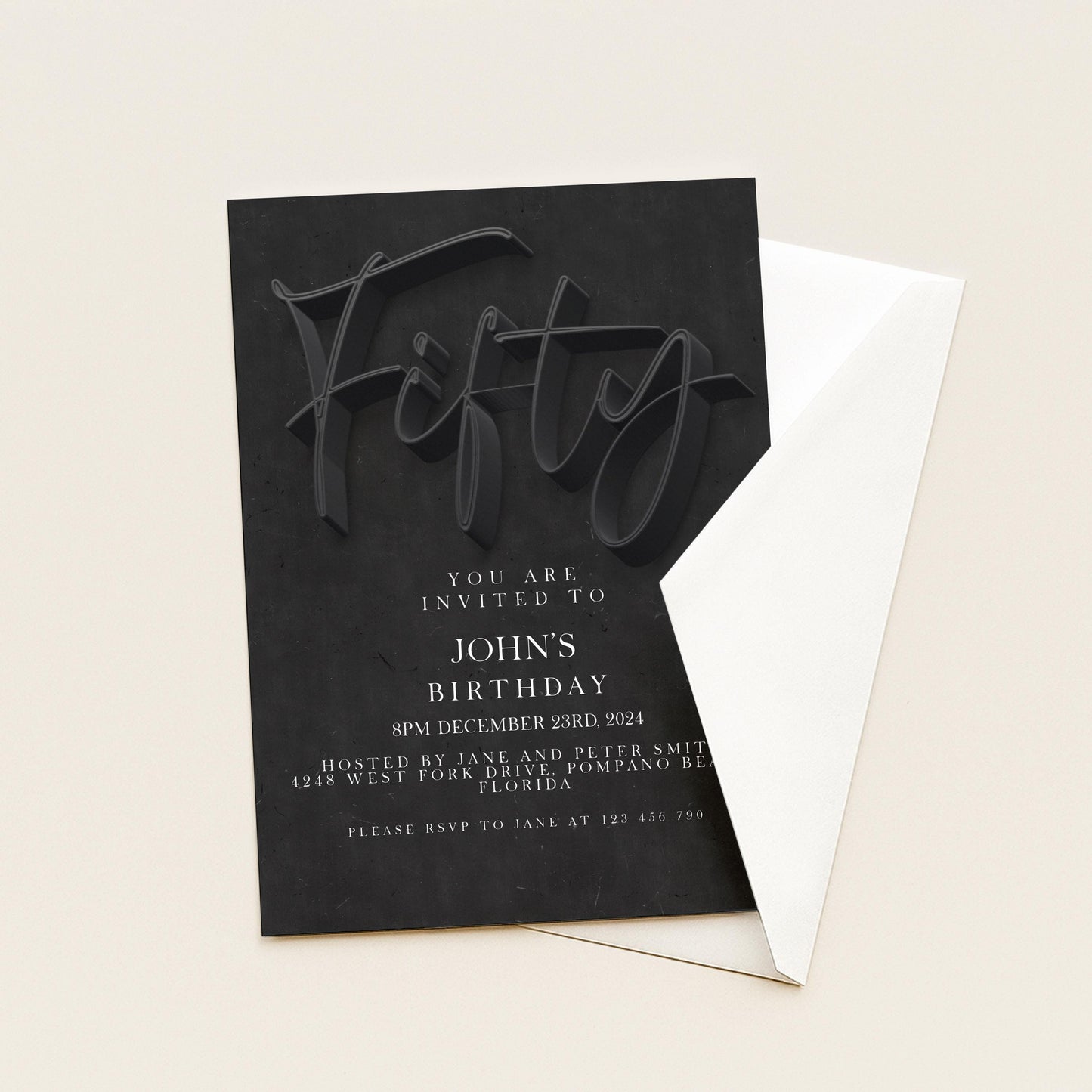 50th Birthday Invitation Editable 50th invite Black invitation Simple Elegant For Him or Her Instant Download Printable SE19