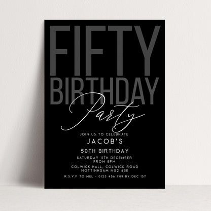 Editable 50th Birthday Invitation, Editable Black Fifty Party Invite, Mens Adult Invitation Template, 50th BirthdayPrintable Template