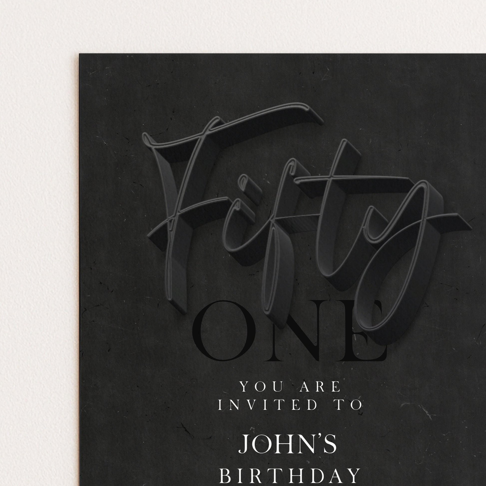 50th Birthday Invitation Black Elegant Script, Modern Milestone Party Invite, Adult Birthday Celebration, Editable TemplateSE19
