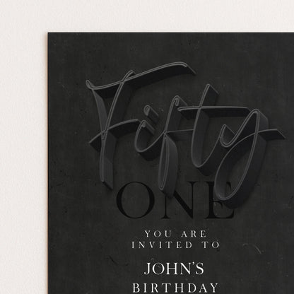 50th Birthday Invitation Black Elegant Script, Modern Milestone Party Invite, Adult Birthday Celebration, Editable TemplateSE19