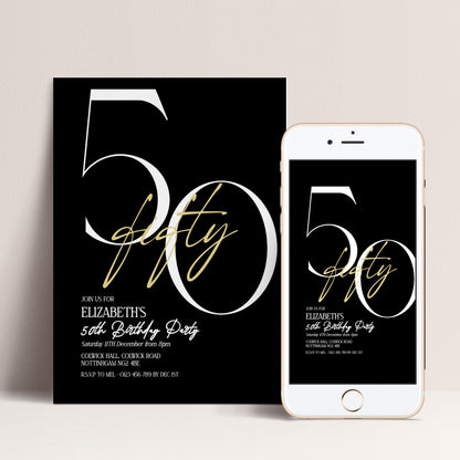 50th Birthday Invitation, Minimalist Fifty Party Invite, Editable Template Printable Digital Download