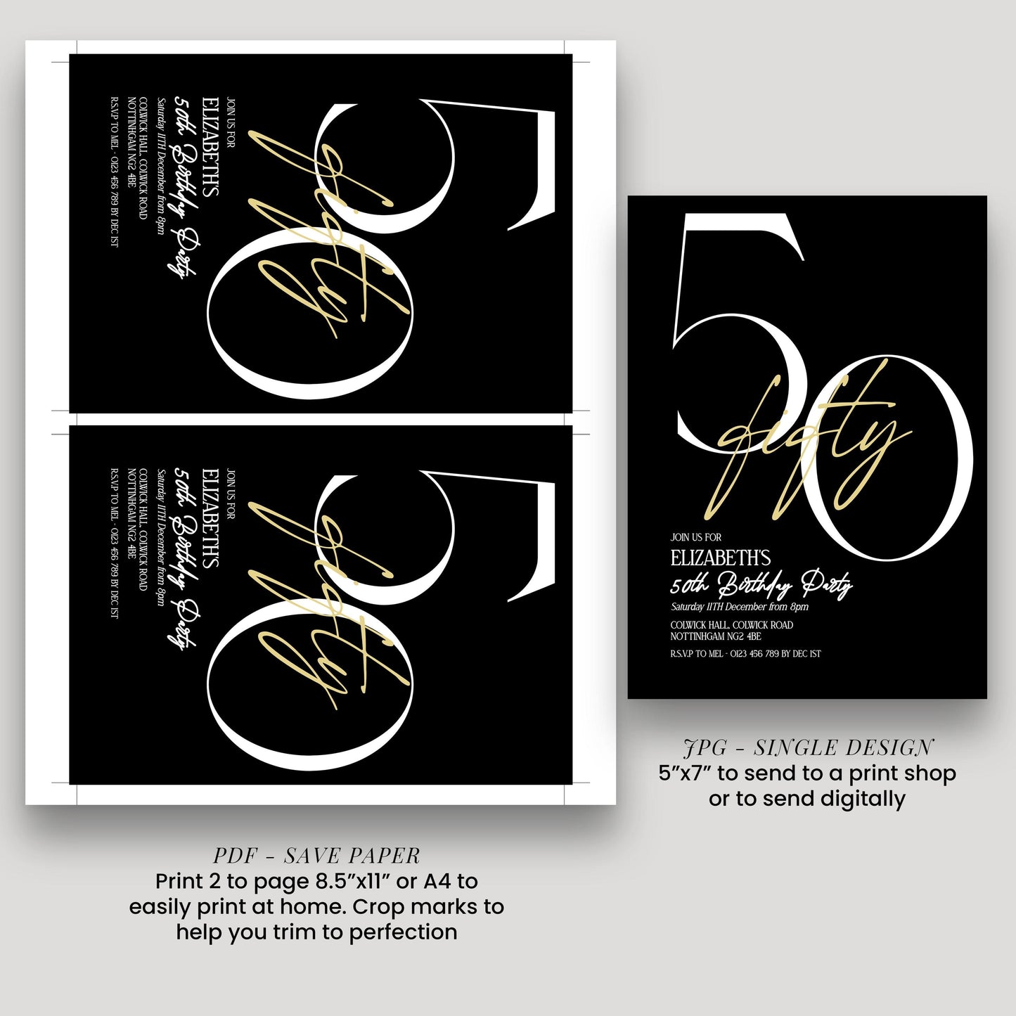 50th Birthday Invitation, Minimalist Fifty Party Invite, Editable Template Printable Digital Download