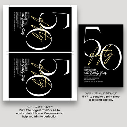 50th Birthday Invitation, Minimalist Fifty Party Invite, Editable Template Printable Digital Download