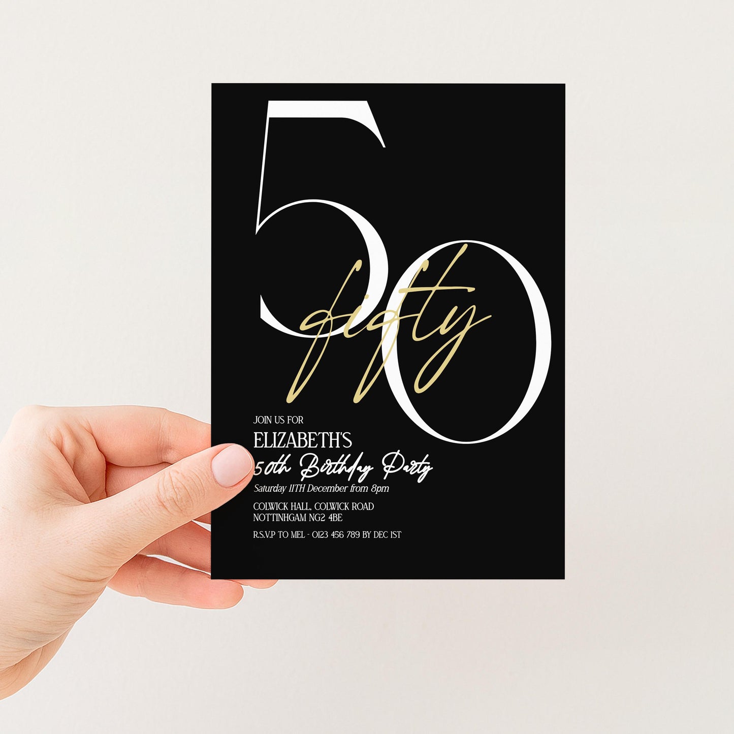 50th Birthday Invitation, Minimalist Fifty Party Invite, Editable Template Printable Digital Download
