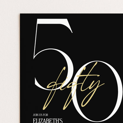 50th Birthday Invitation, Minimalist Fifty Party Invite, Editable Template Printable Digital Download