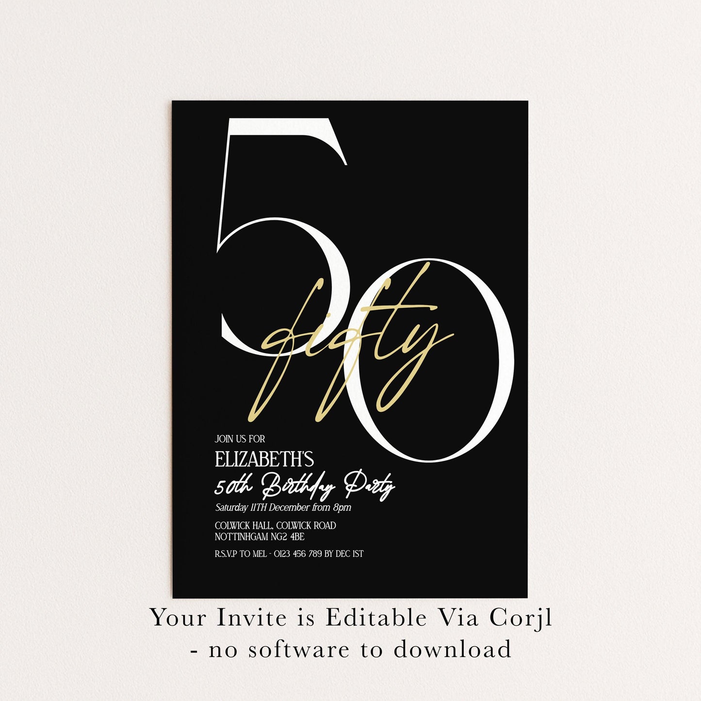 50th Birthday Invitation, Minimalist Fifty Party Invite, Editable Template Printable Digital Download