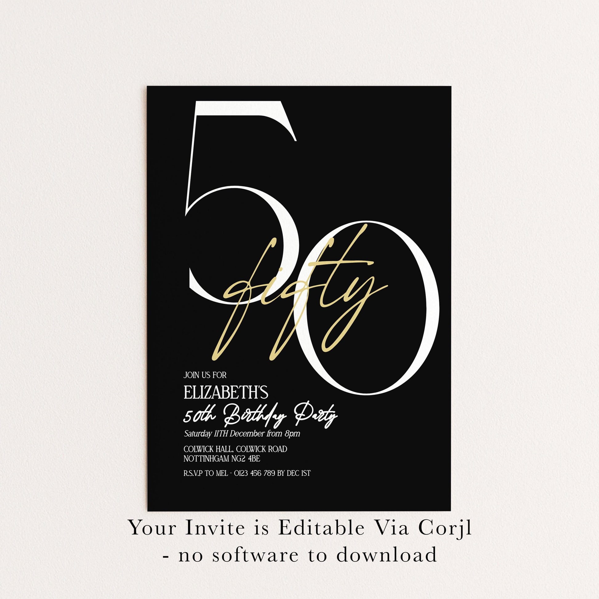 50th Birthday Invitation, Minimalist Fifty Party Invite, Editable Template Printable Digital Download