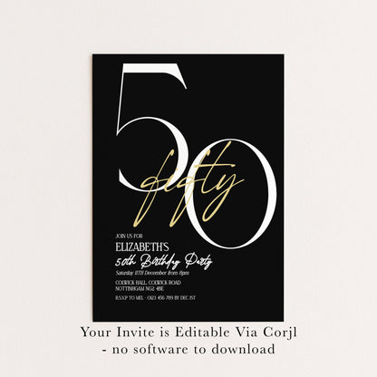 50th Birthday Invitation, Minimalist Fifty Party Invite, Editable Template Printable Digital Download
