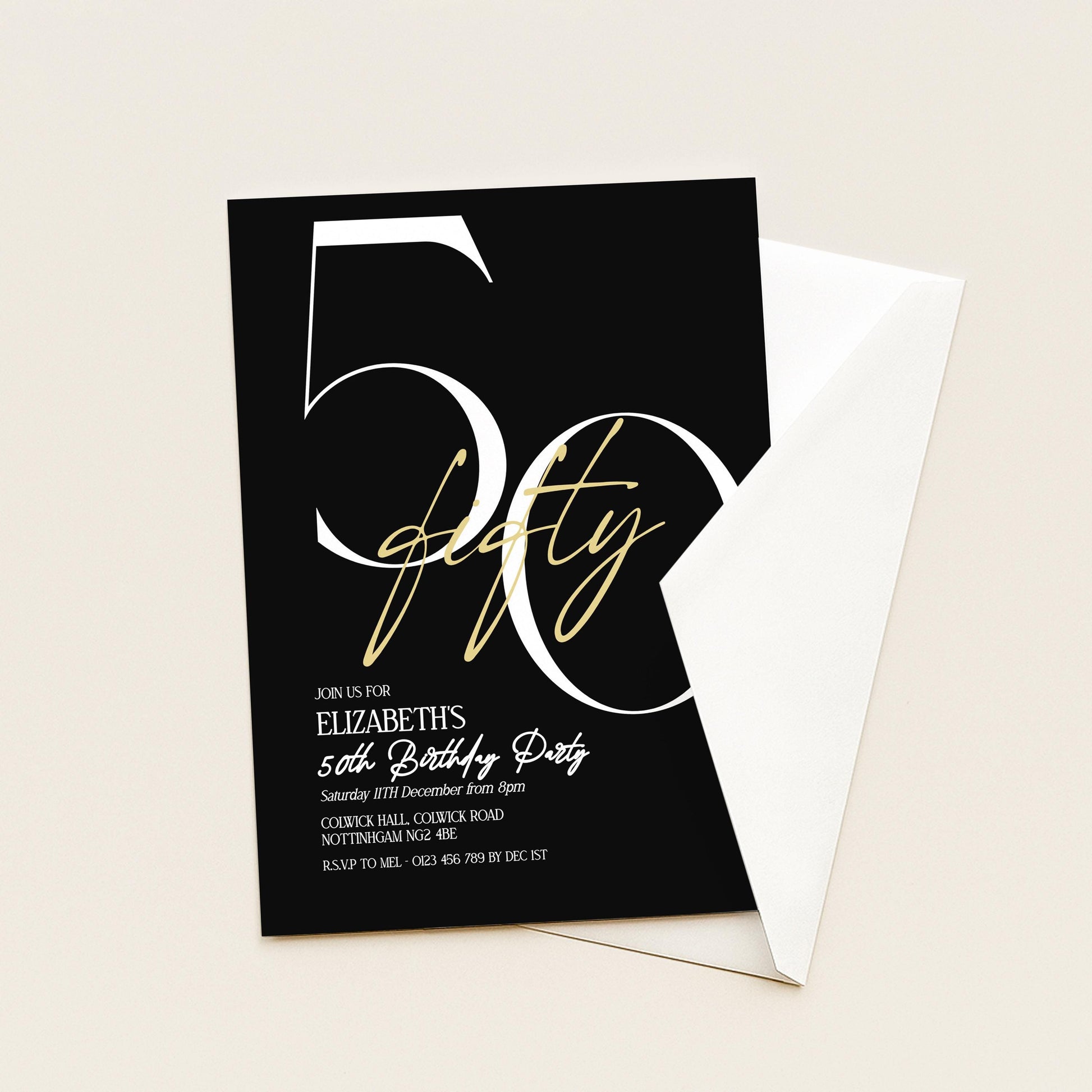 50th Birthday Invitation, Minimalist Fifty Party Invite, Editable Template Printable Digital Download