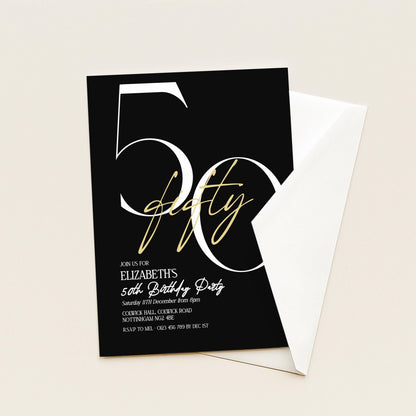 50th Birthday Invitation, Minimalist Fifty Party Invite, Editable Template Printable Digital Download