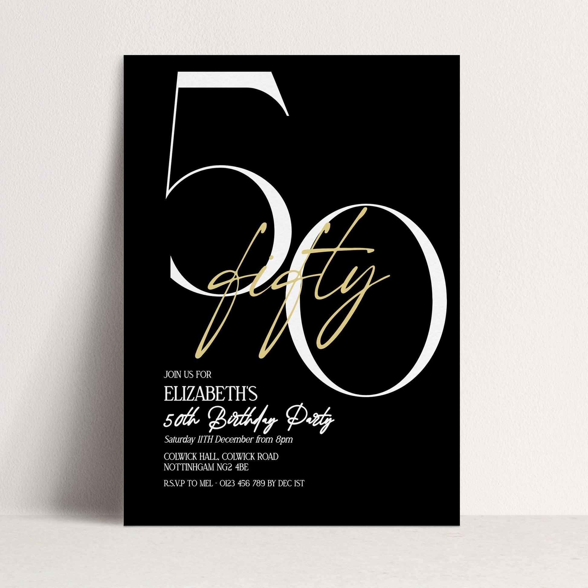50th Birthday Invitation, Minimalist Fifty Party Invite, Editable Template Printable Digital Download