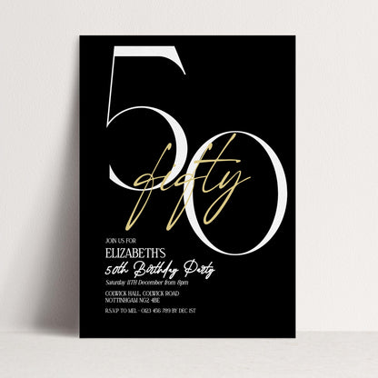 50th Birthday Invitation, Minimalist Fifty Party Invite, Editable Template Printable Digital Download