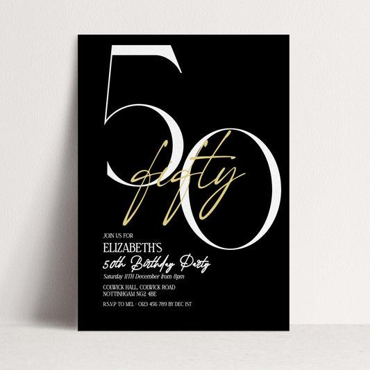 50th Birthday Invitation, Minimalist Fifty Party Invite, Editable Template Printable Digital Download