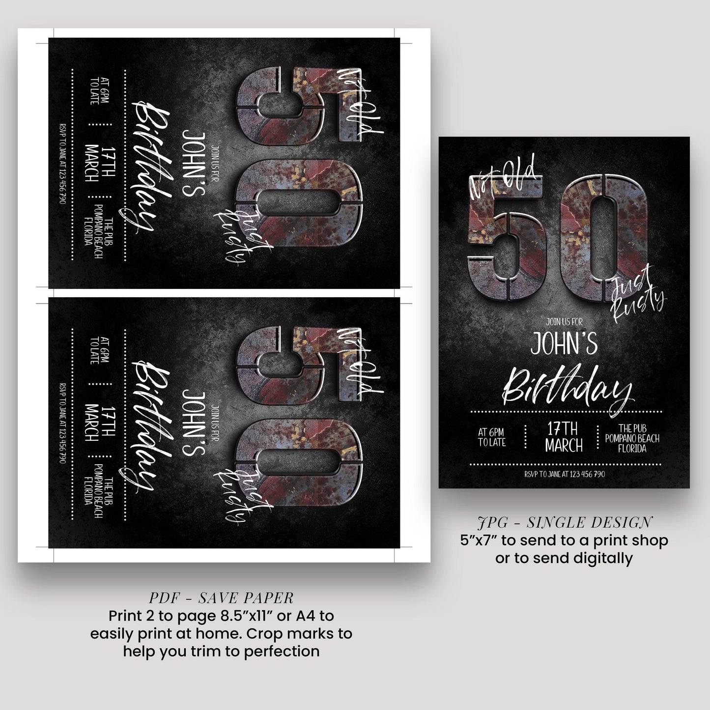 50th Birthday Invitation for Man Not Old Just Rusty Editable Forty For Him Boys Men Template Corjl Instant Download