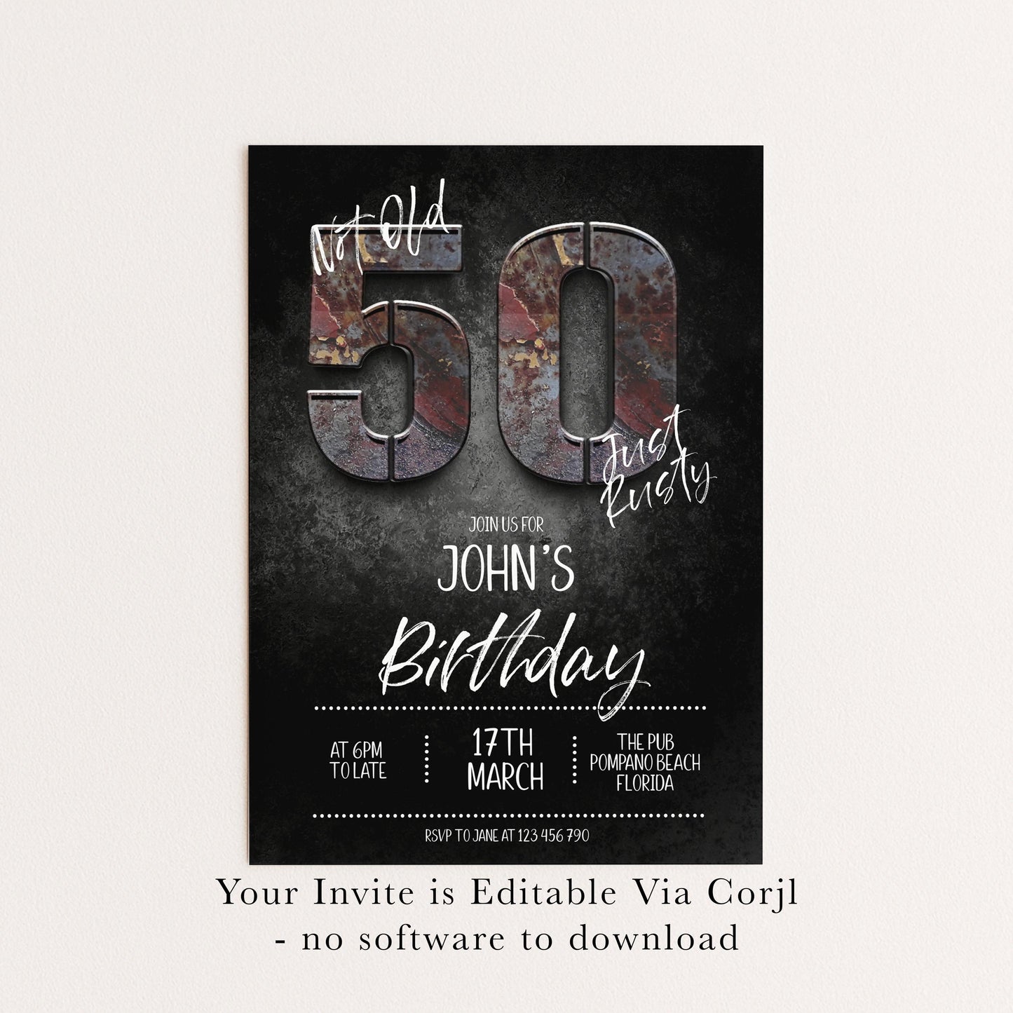 50th Birthday Invitation for Man Not Old Just Rusty Editable Forty For Him Boys Men Template Corjl Instant Download