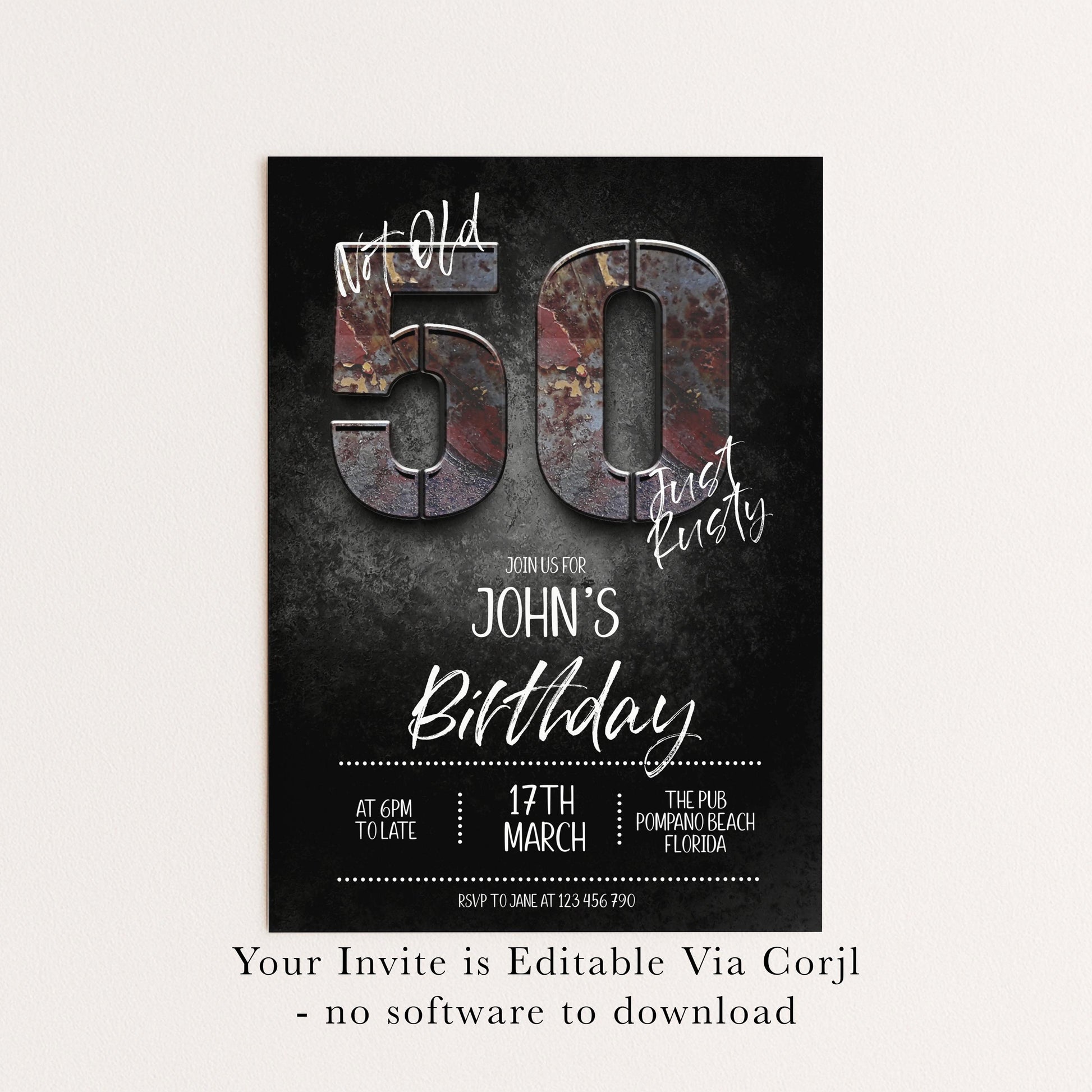 50th Birthday Invitation for Man Not Old Just Rusty Editable Forty For Him Boys Men Template Corjl Instant Download