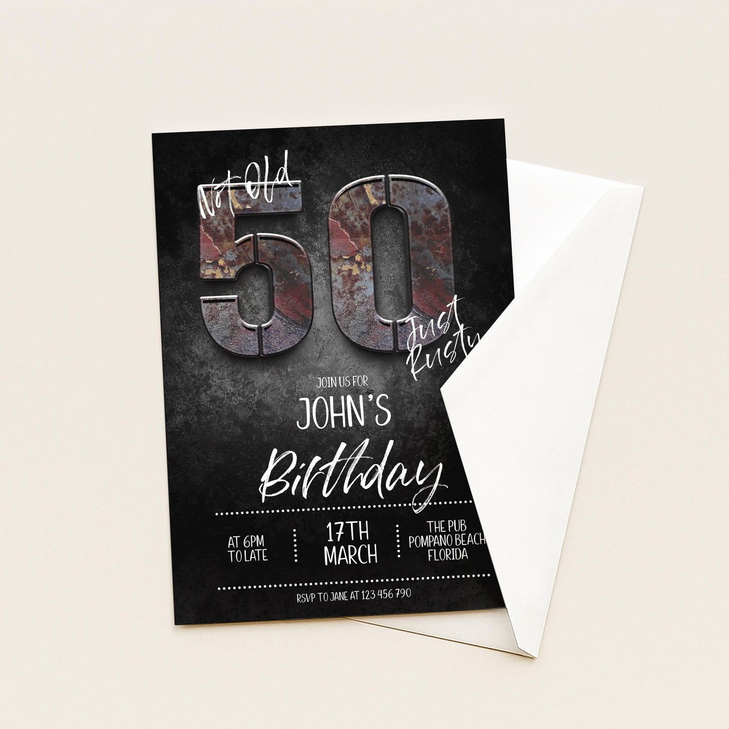 50th Birthday Invitation for Man Not Old Just Rusty Editable Forty For Him Boys Men Template Corjl Instant Download