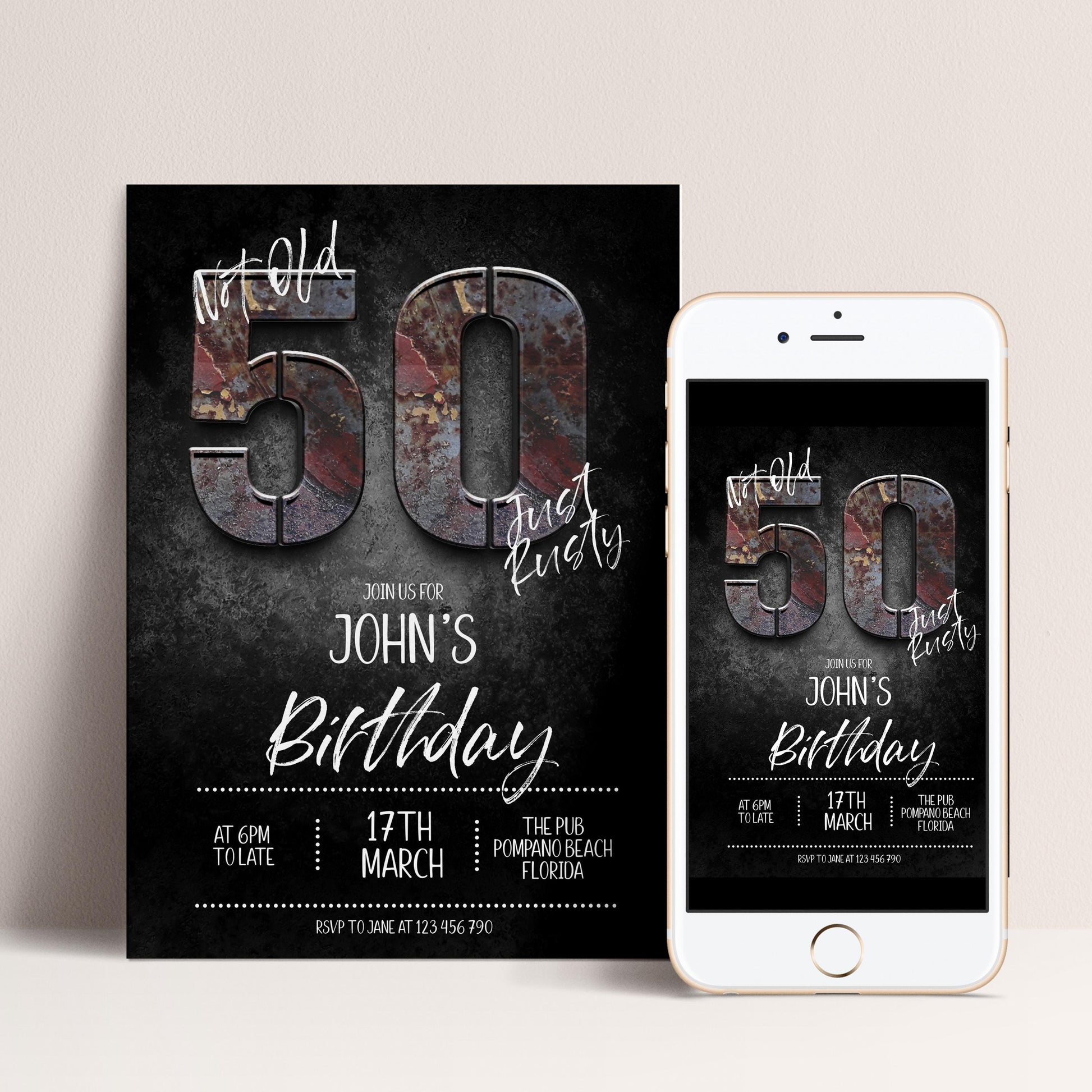 50th Birthday Invitation for Man Not Old Just Rusty Editable Forty For Him Boys Men Template Corjl Instant Download