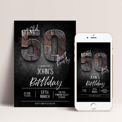 50th Birthday Invitation for Man Not Old Just Rusty Editable Forty For Him Boys Men Template Corjl Instant Download