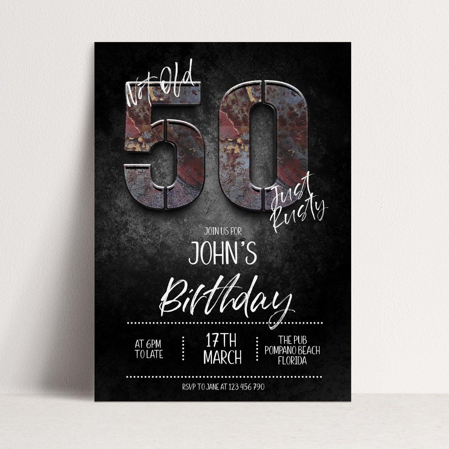 50th Birthday Invitation for Man Not Old Just Rusty Editable Forty For Him Boys Men Template Corjl Instant Download