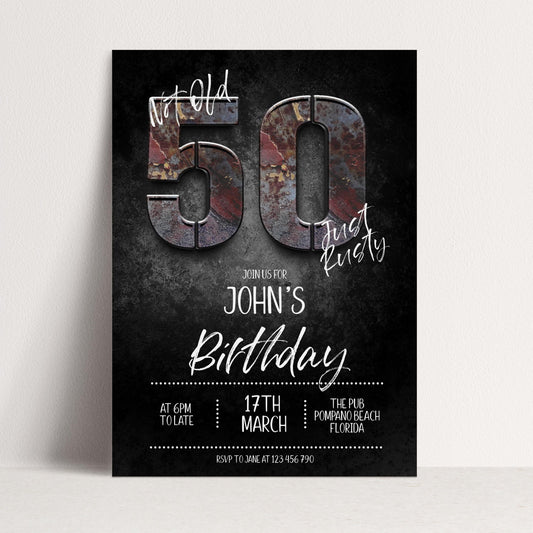 50th Birthday Invitation for Man Not Old Just Rusty Editable Forty For Him Boys Men Template Corjl Instant Download