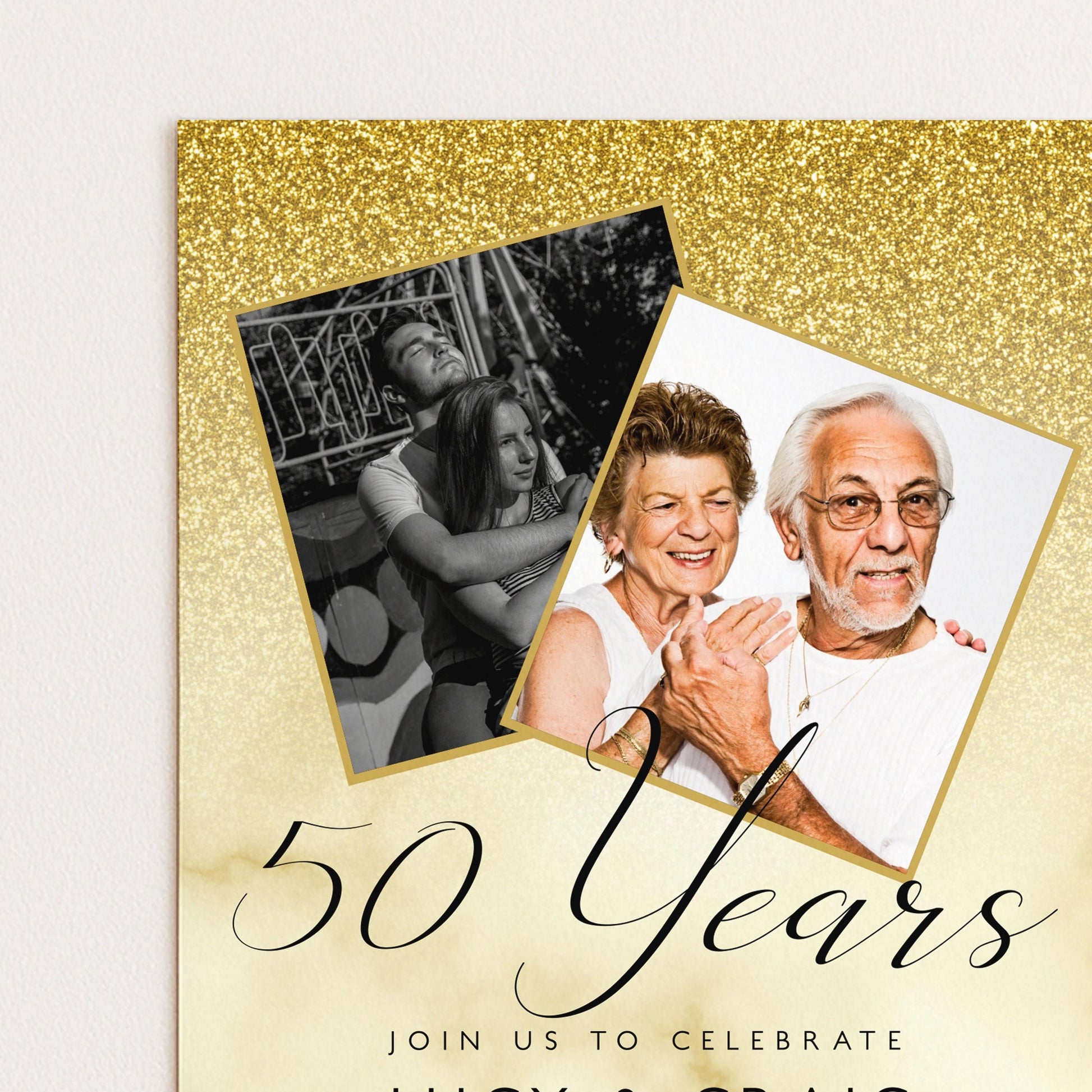 50th Wedding Anniversary Party Invitation Editable Add Your Own Photos Glitter Marble Golden Invitation 50 Years Instant Download