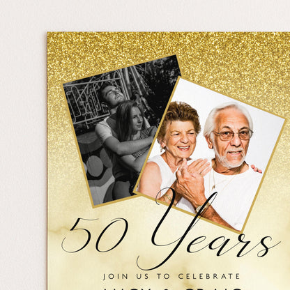 50th Wedding Anniversary Party Invitation Editable Add Your Own Photos Glitter Marble Golden Invitation 50 Years Instant Download